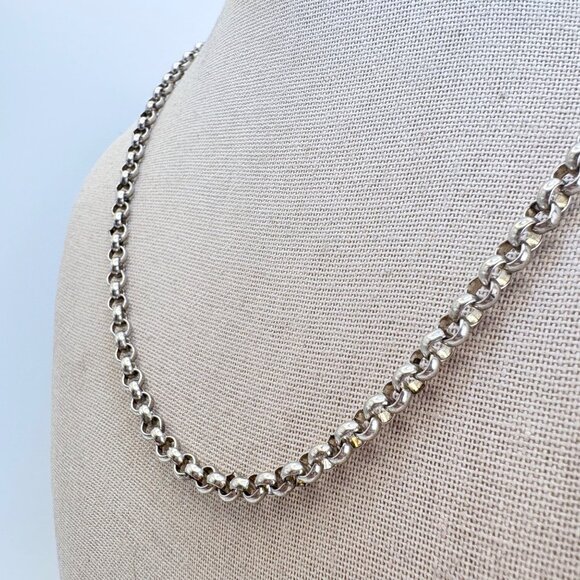 VTG Sterling Silver 925 Round Link Chain Necklace Lobster Clasp Size 24" Length - Picture 2 of 10